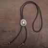 Men's Western Bolo Tie with Flower Pattern Metal Pendant Adjustable Leather Rope Necktie Vintage Necklace Shirt Chain
