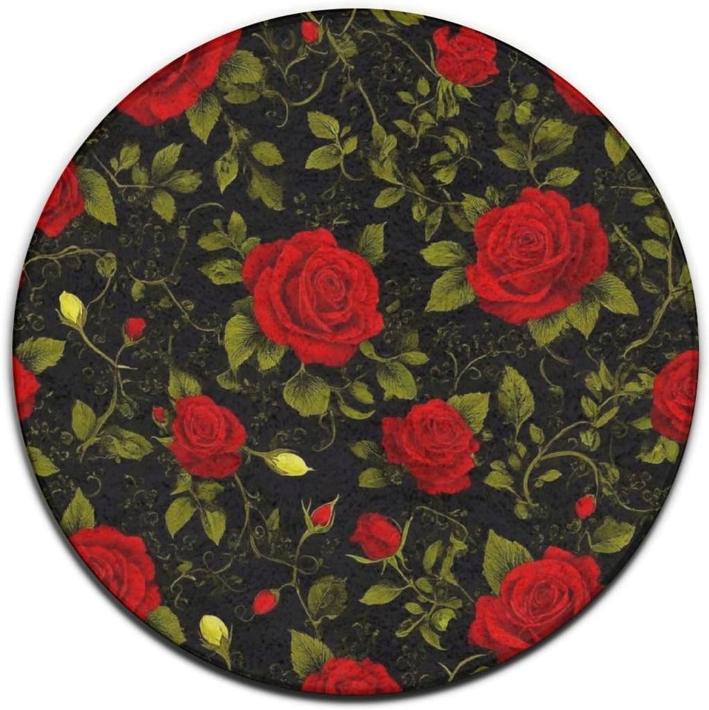 Bohemian Style Flower Round Rug Tropical Home Decor Non-Slip  Carpet Indoor Outdoor Decor Mat for Living Room Bedroom Kitchen