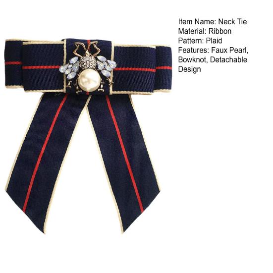 Yousheng Men Neck Tie Plaid Pattern Faux Pearls Decor Bowknot Neck Tie Detachable Versatile Bowtie Outfit Accessories