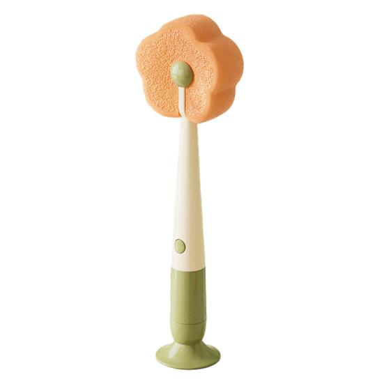 Cleaning Brush with Suction Cup Base Removable Flower Sponge Head Three-in-One Functions Multi-functional Cleaning Brush