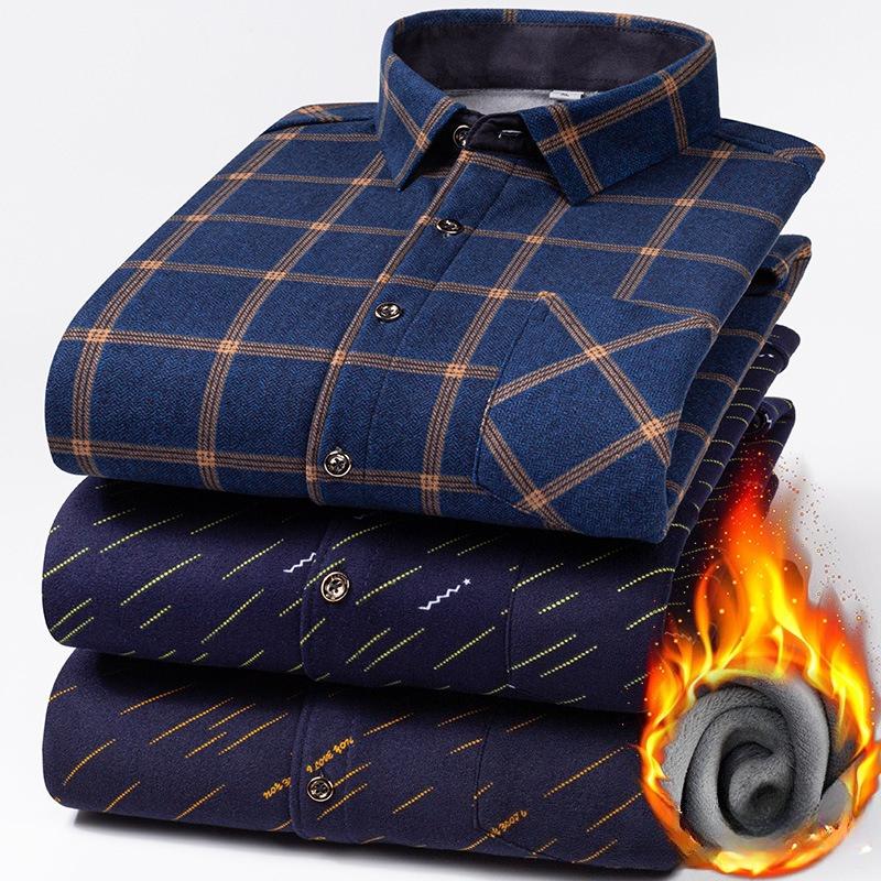 Men's Winter Sherpa Lined Flannel Shirt Jackets Long Sleeve Button Down Fleece Dress Shirts for Men Casual Warm Comfortable Thermal Shirt With Pockets