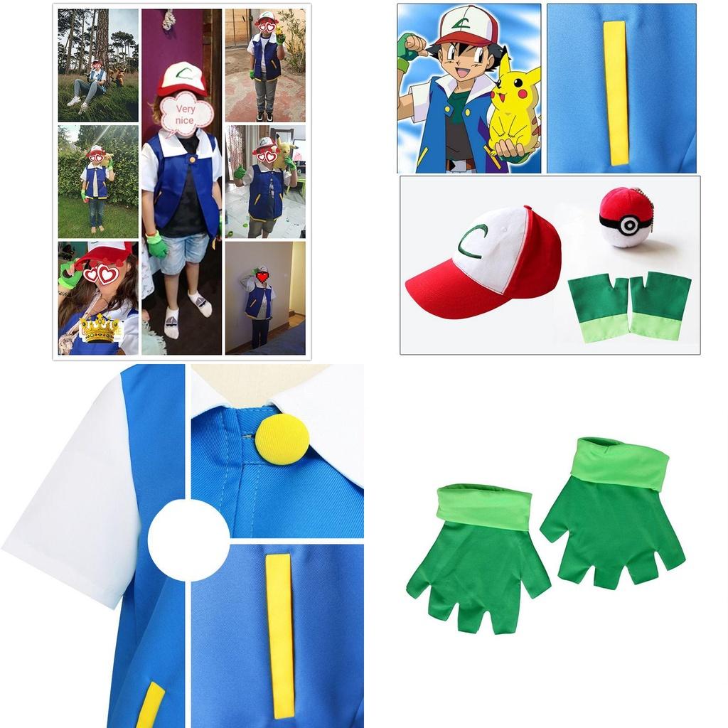 Pokmon Cosplay Costume With Blue Coat Hat Gloves And Poke Ball**