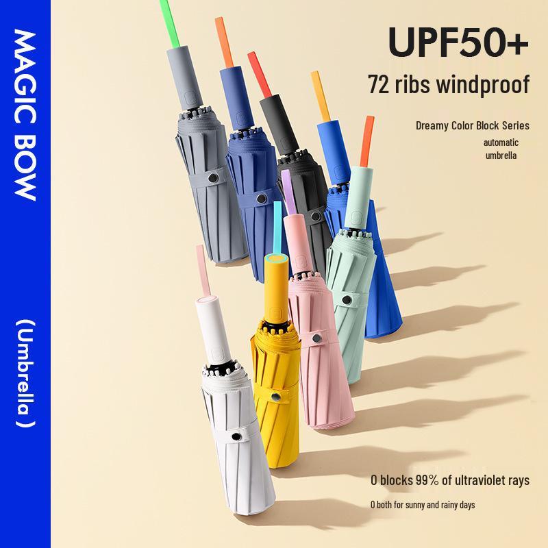 72-Rib Automatic Sunshade Umbrella: Dual-Use, Large Folding Parasol for Women & Men - Rain or Shine Protection.