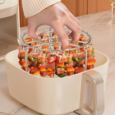 Paslanmaz Çelik Air Fryer Rafı Dikey Döner Şiş Standı Evrensel Air Fryer Izgara Eklentisi Air Fryer Aksesuarları