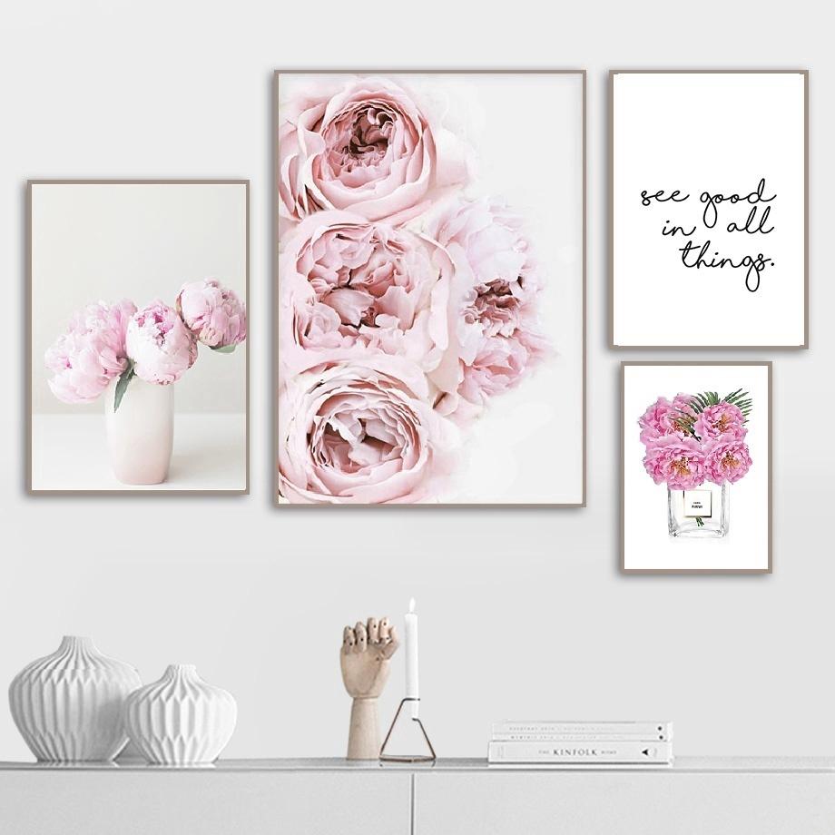 Canvas Painting Nordic Decor Pink Peony Flower Poster and Print Love Wall Art Floral Picture Bedroom