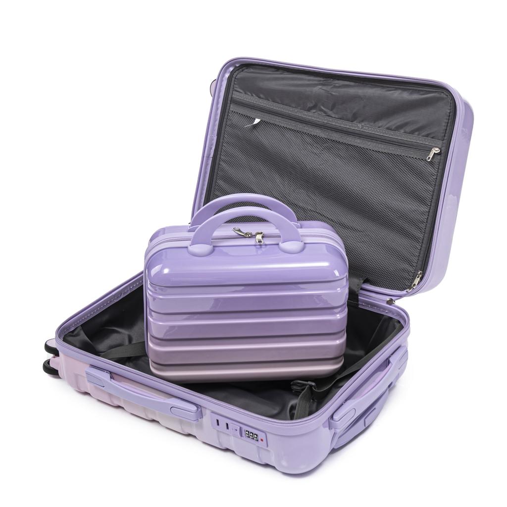 14"/20" 2-Piece PC Spinner Suitcase Set with Combination Lock & 14" Cosmetic Bag (Purple)