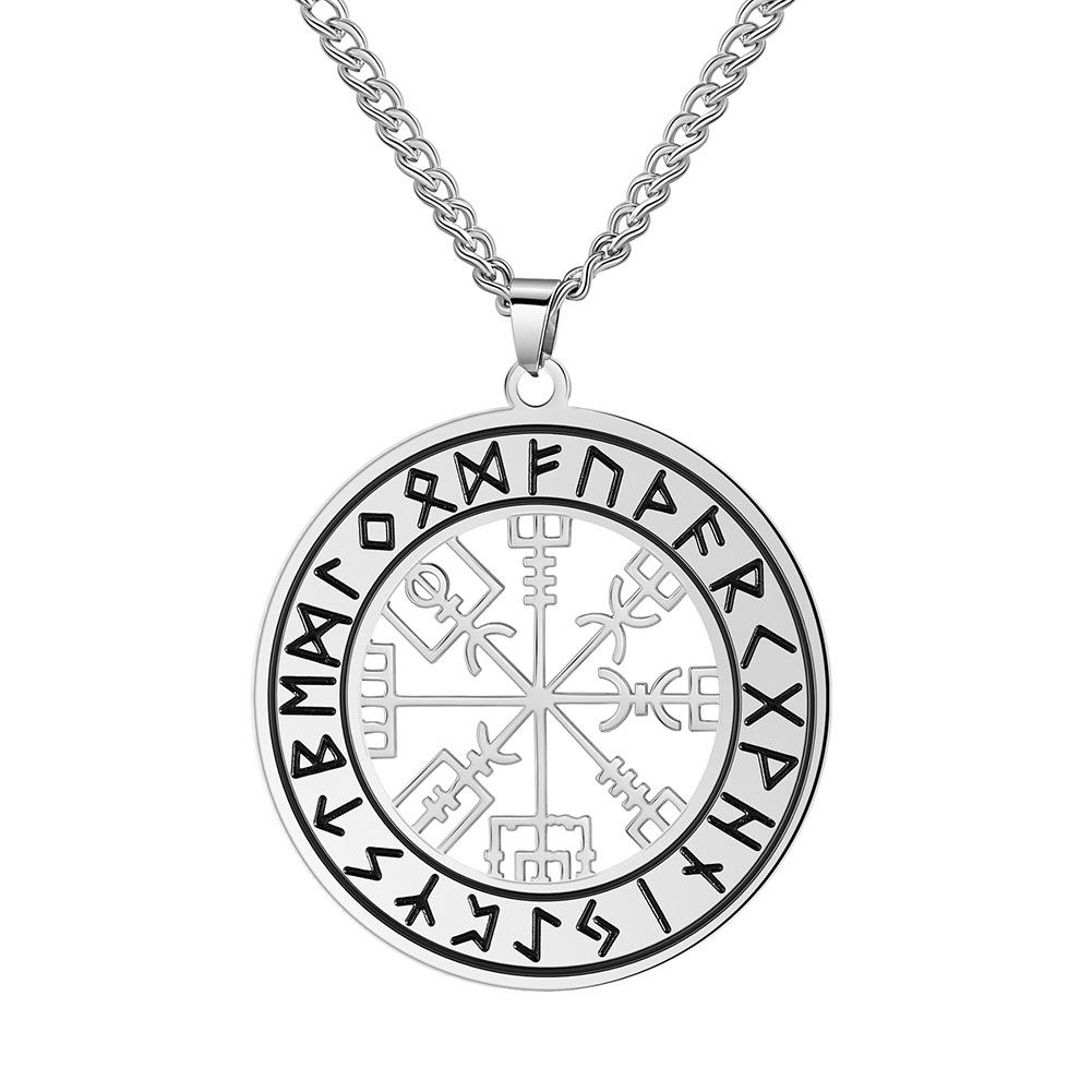 Titanium Steel Round Hollow-Out Symbol Pattern Pendant Necklace