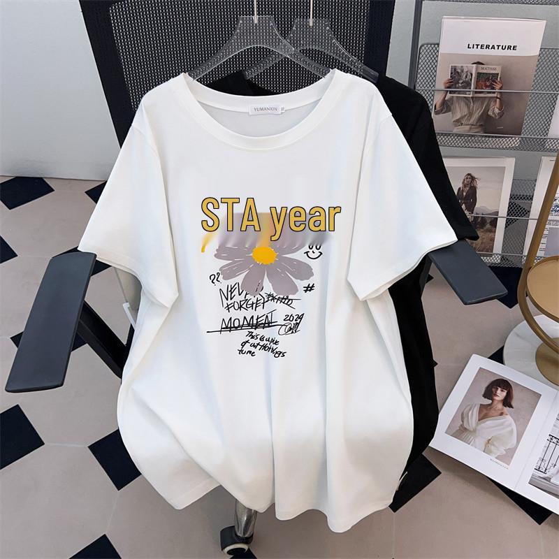 

Women s Plus Size Mid-Length Loose Slimming T-Shirt, Covering Belly, Round Neck, Short-Sleeved, Sizes 200/300/350 Jin (647) 7XL чёрный