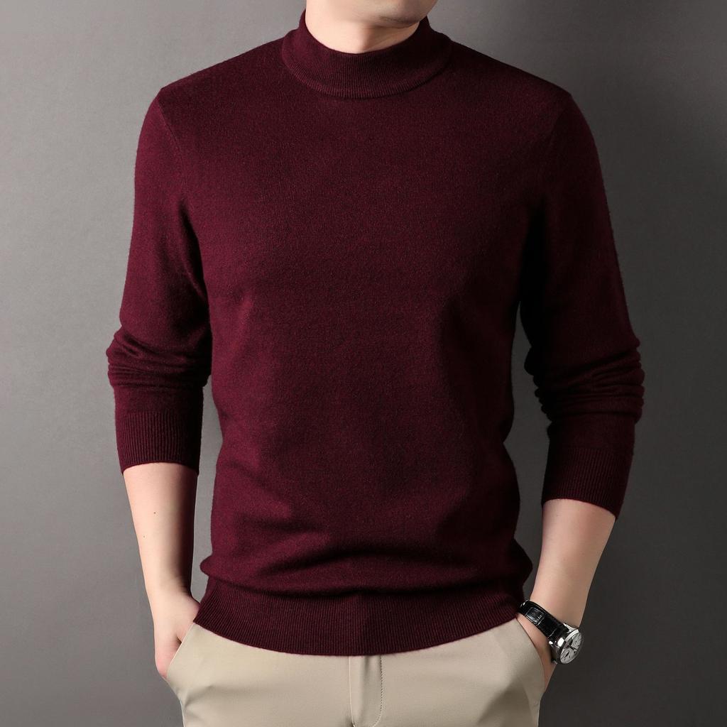 New Autumn Men's Solid Color Half Turtleneck Sweater Men's Warm Bottoming Top Thickened