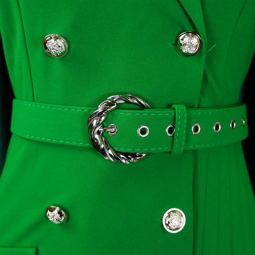 Fashion High Waist Pleated Midi Dress Women Office Business Casual Spliced Slim Fit Blazer Dress