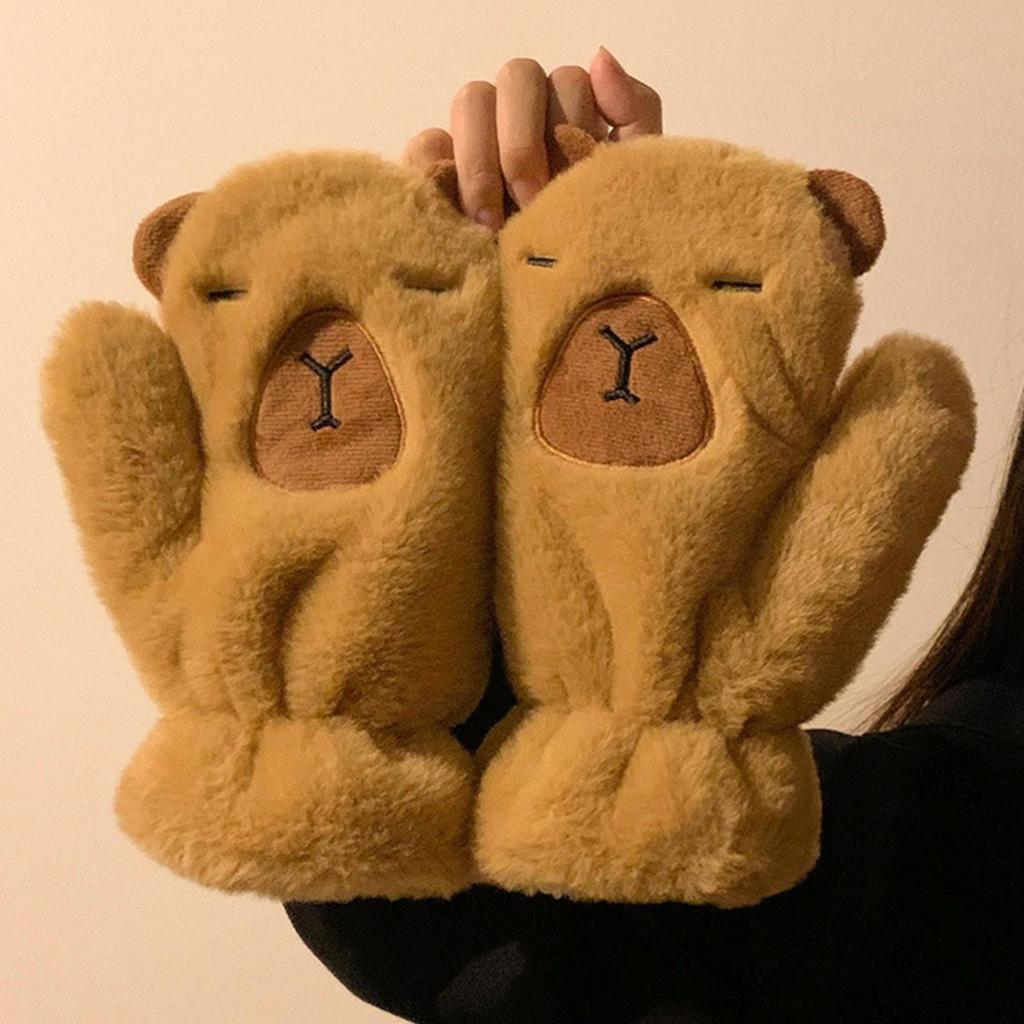 Lovely Plush Capybara Cartoon Scarf and Glove Set for Warmth Stylish Winter Wear Handwear and Neck Gaiter for Women Kids
