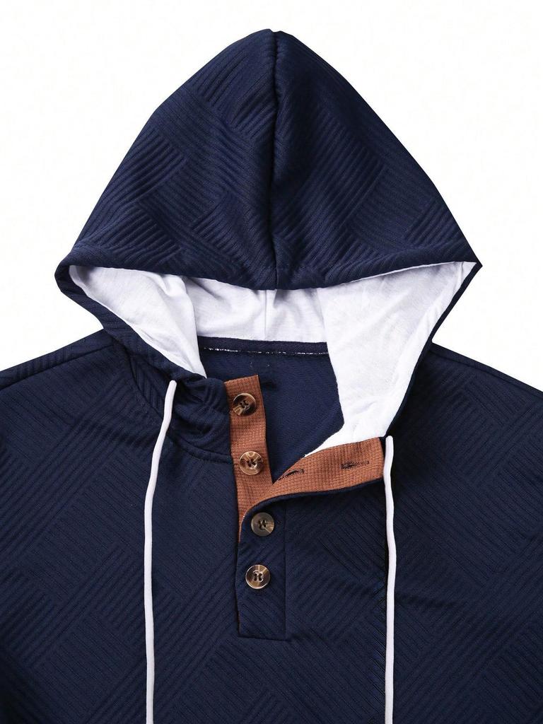 Men's Solid Color Jacquard Hooded Sweatshirt - Autumn/Winter European American Style, Loose Fit Casual Outerwear