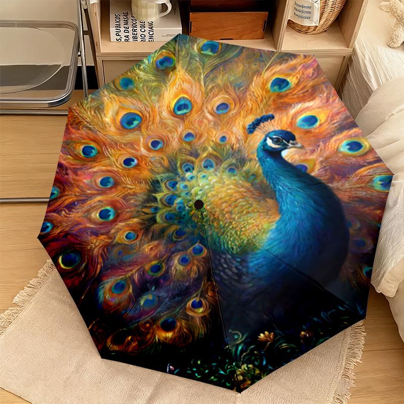 1PC Peacock Starry Night Automatic Umbrella - Suitable Travel Outdoor Portable Umbrella Birthday Gift Daily Essentials