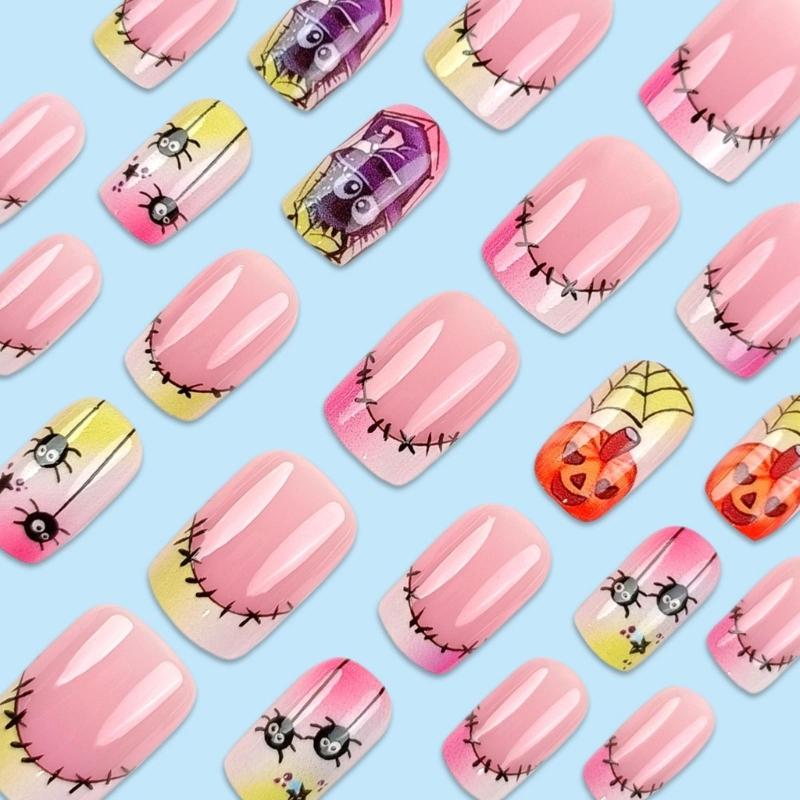 Halloween Fake Nail Square Press On Nail Glues On Nail Spiders False Nail Acrylic Nail for DIY Manicure Decorations