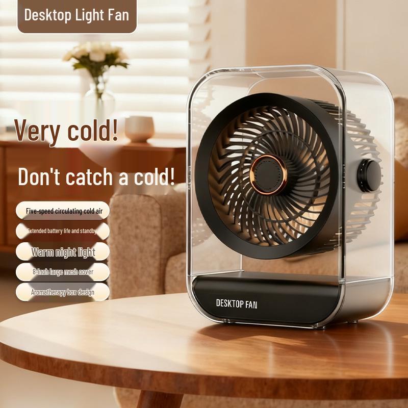Rechargeable Portable Desktop Fan for Home, Office, Dorm, and Outdoors with High Wind Power.