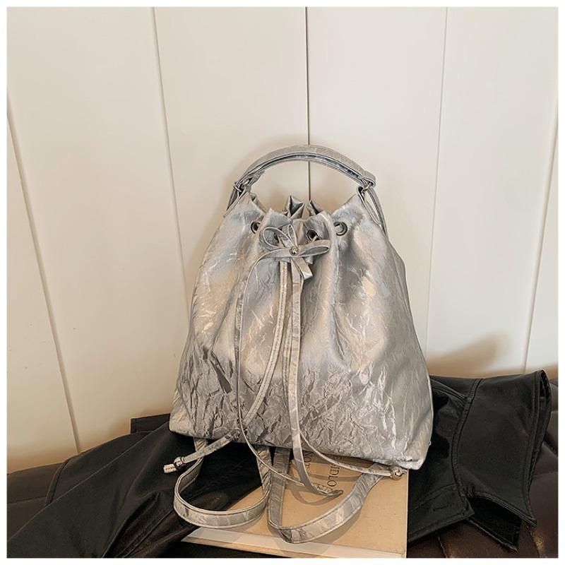 

Premium texture chain bucket bag women s new trendy multi-functional fashion shoulder messenger bag backpack серебряный