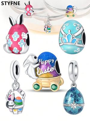 Copper Plated Original Charms Easter Bunny Eggs Beads Fit Bracelet Women'S Jewelry Gift