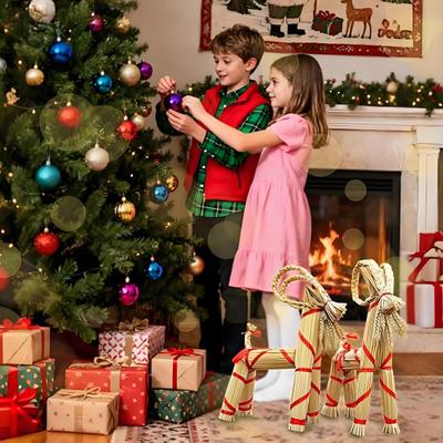 Christmas Straw Ornaments 16.1inch Tall Swedish Straw-Woven Goat Yule Decoration Home Birthday Party Tradition Gift for
