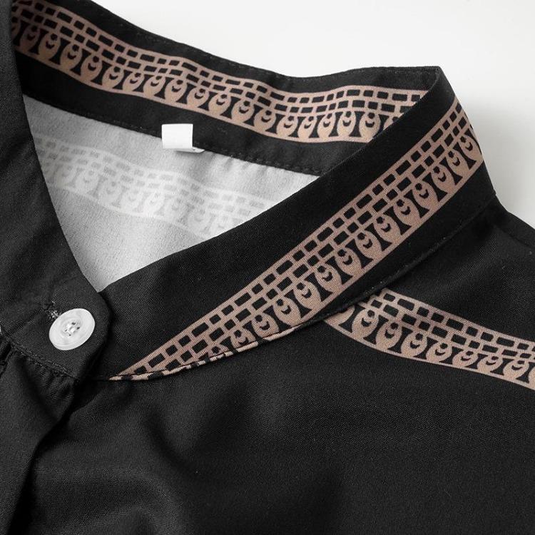 Women Summer High Waist A Line Dress Short Sleeve Ethnic Printed Lace Up