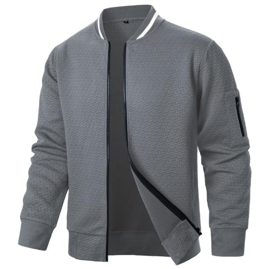 Erkek Sweatshirt Ceket Jakarlı Tasarım Düz Renk Uzun Kollu Günlük Üst Dik Yaka Gevşek Fermuarlı Açık Hava Sokak Giyim Mont Sweatshirt