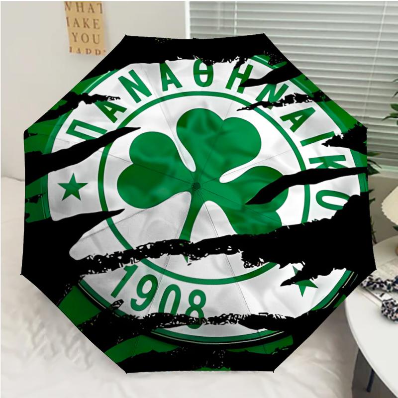 Panathinaikos FC Print Automatic Umbrella, 8 Rib Iron Frame, Plastic Handle, Suitable for Outdoor Travel &Daily , Ideal Gift