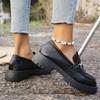 Fashion 2025 Fashion Metal Chain Platform Loafers Women Thick Bottom Pu Leather Shoes Woman Slip On Black Student Shoes Plus Size 35-43