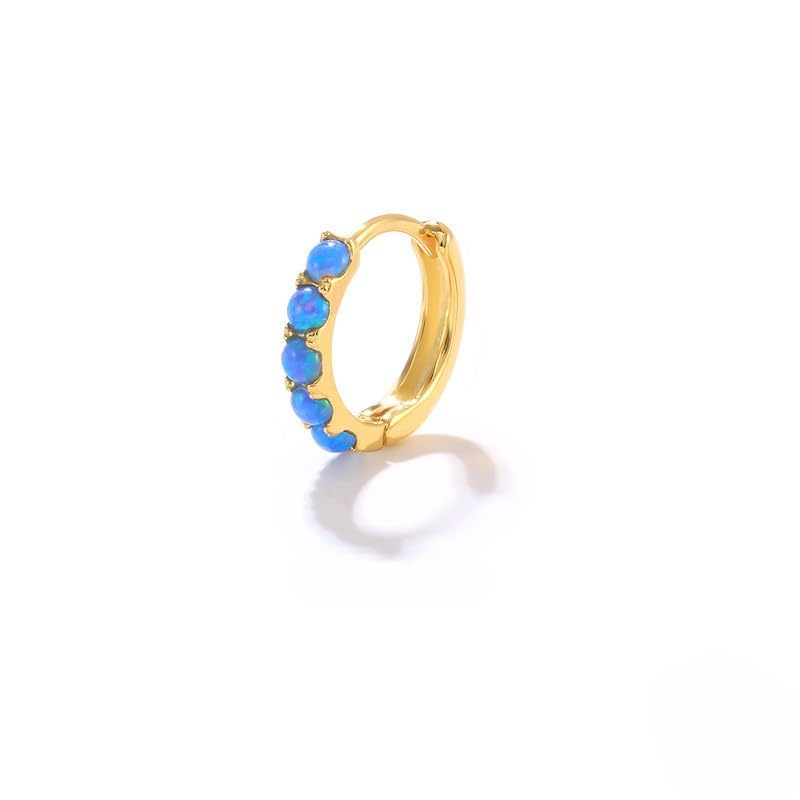 

Rockyu earrings ladies silver 925 gold hoop earrings 6mm 8mm 10mm opal blue/white Small size everyday use birthday present (Blue-8mm)
