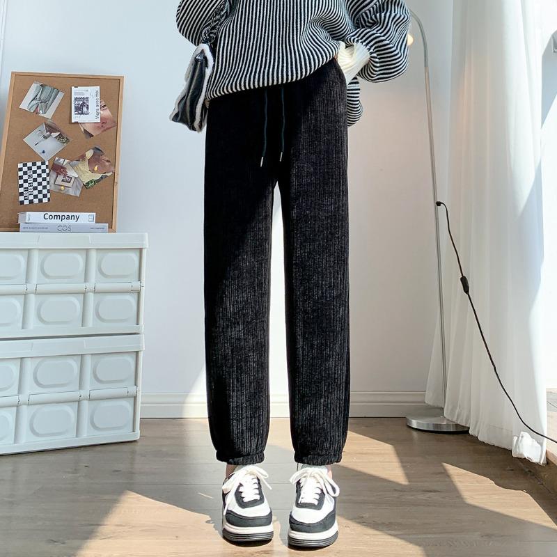 

Chenier sports leggings autumn and winter loose lantern leggings casual beige velvet corduroy pants women M