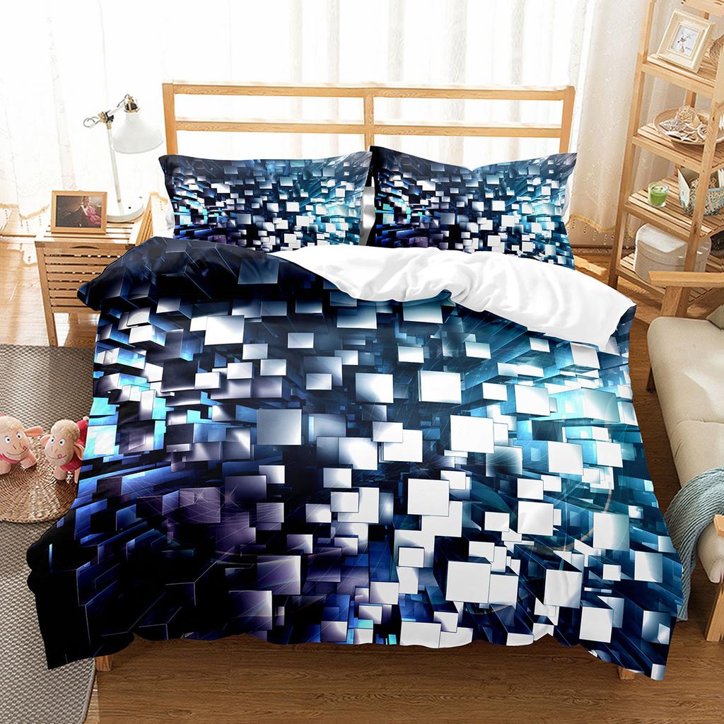 3D Abstract King Queen Duvet Cover Solid Geometry Bedding Set Rotate Three-dimensional Space 2/3pcs Polyester Soft Quilt Cover