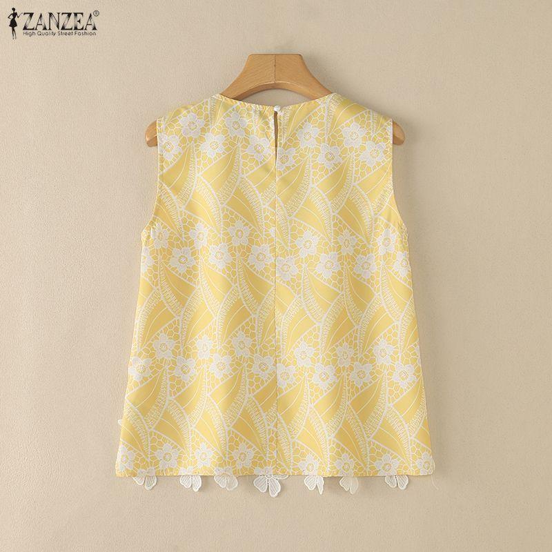 ZANZEA Women Floral Print Casual Round Neck Sleeveless Splice Tank Tops