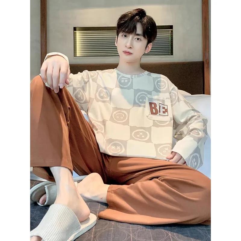 

Мужской пижамный комплект больших размеров Весна и Лето Клетчатый Однотонный Молодежная одежда для сна Домашняя одежда Топы и Брюки Ночная одежда Одежда для отдыха 4XL