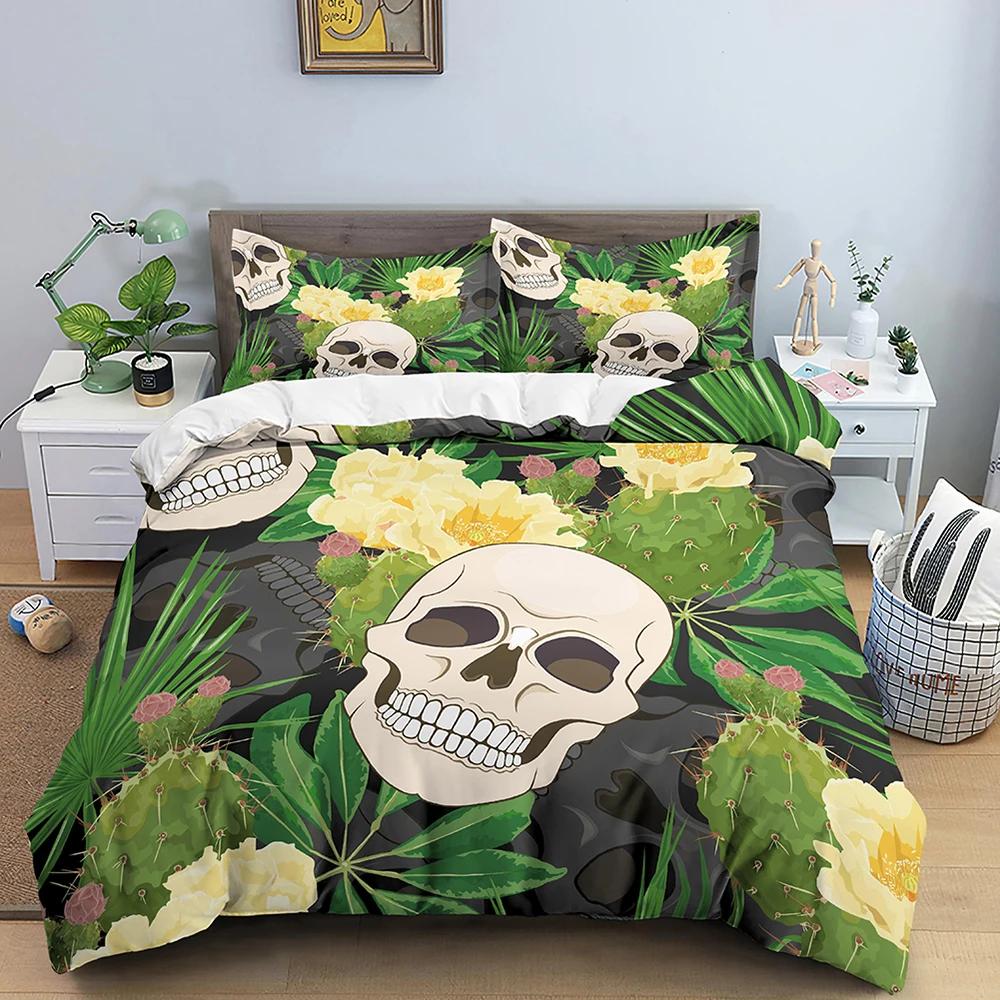 3D Skull Bedding Set King Queen Size Funny Skeleton Smoking Pattern Duvet Cover With Pillowcase Halloween Black Comforter Cover