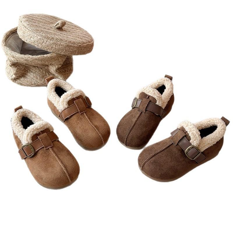 Kids Winter Warm Slip-On Boots With Faux Suede Upper TPR Sole Girls Boys Ages 4-12
