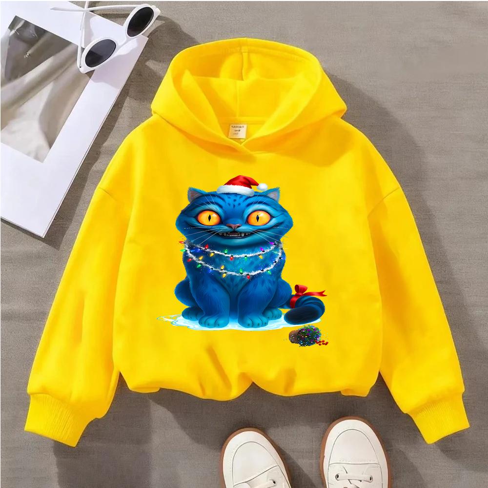 2025 New KPOP Christmas Blue Cat Printed Children's Sports Shirt Cute Children's Festival Hoodie