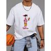 Crewneck T Shirt White Pink Panther Cartoon Character with Cocktail Summer Beach Wear