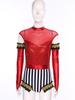 Adult Circus Ringmaster Bodysuit Sequined Patchwork Ruffled Hem Leotard and Metallic Gloves for Halloween Dress Up Party