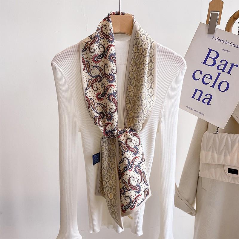 Korean version of silk wool silk streamer small scarf narrow long mulberry silk wool bevel silk scarf high quality scarf 16*145cm