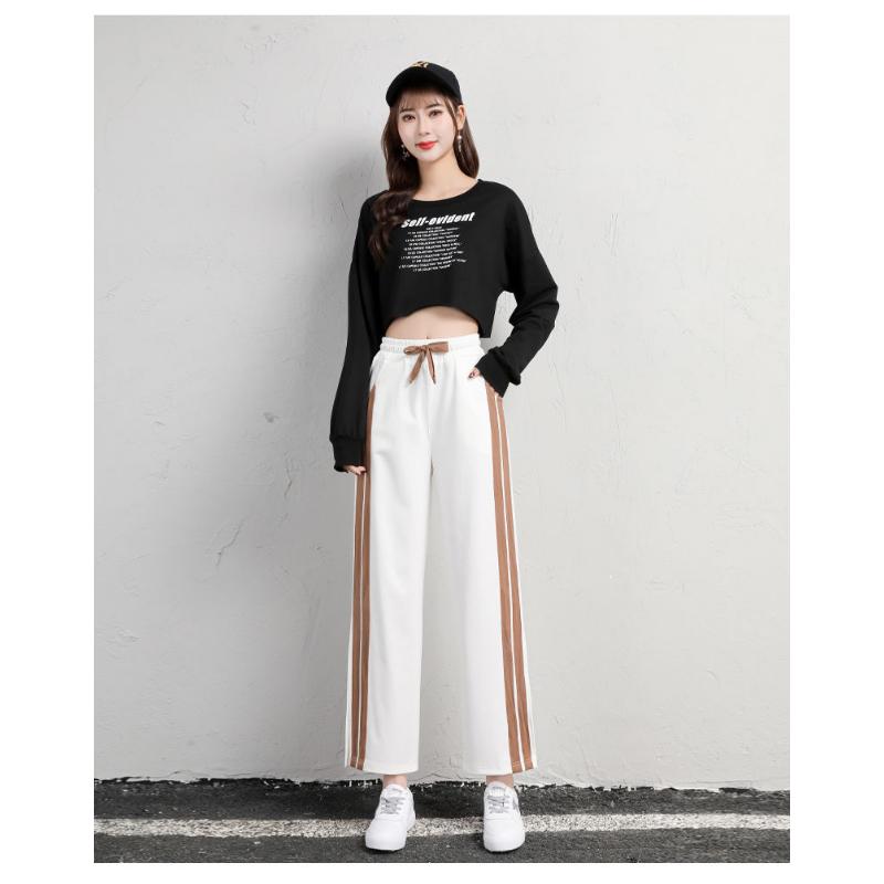 Širokonohé kalhoty Dámské Volný Vysoký Pas Tenké Jarní a Léto Zakryté Rovné Sportovní Ležérní Otevřené devítičtvrteční kalhoty