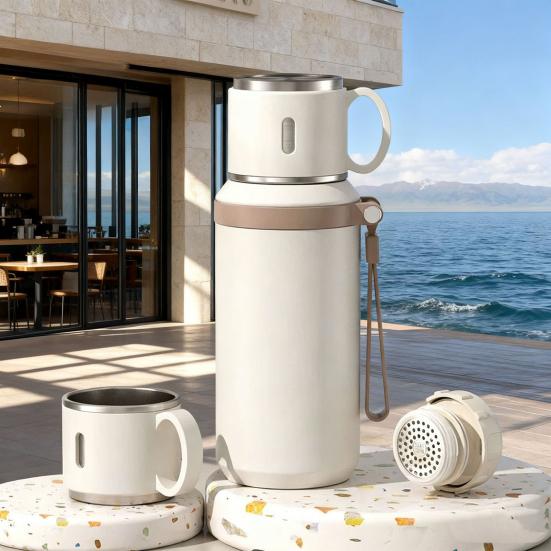 Stainless Steel Water Bottle with Tea Infuser Double Wall Vacuum Drink Container Leak-Proof Portable 600ml Insulated Coffee Tumbler for Hot Cold