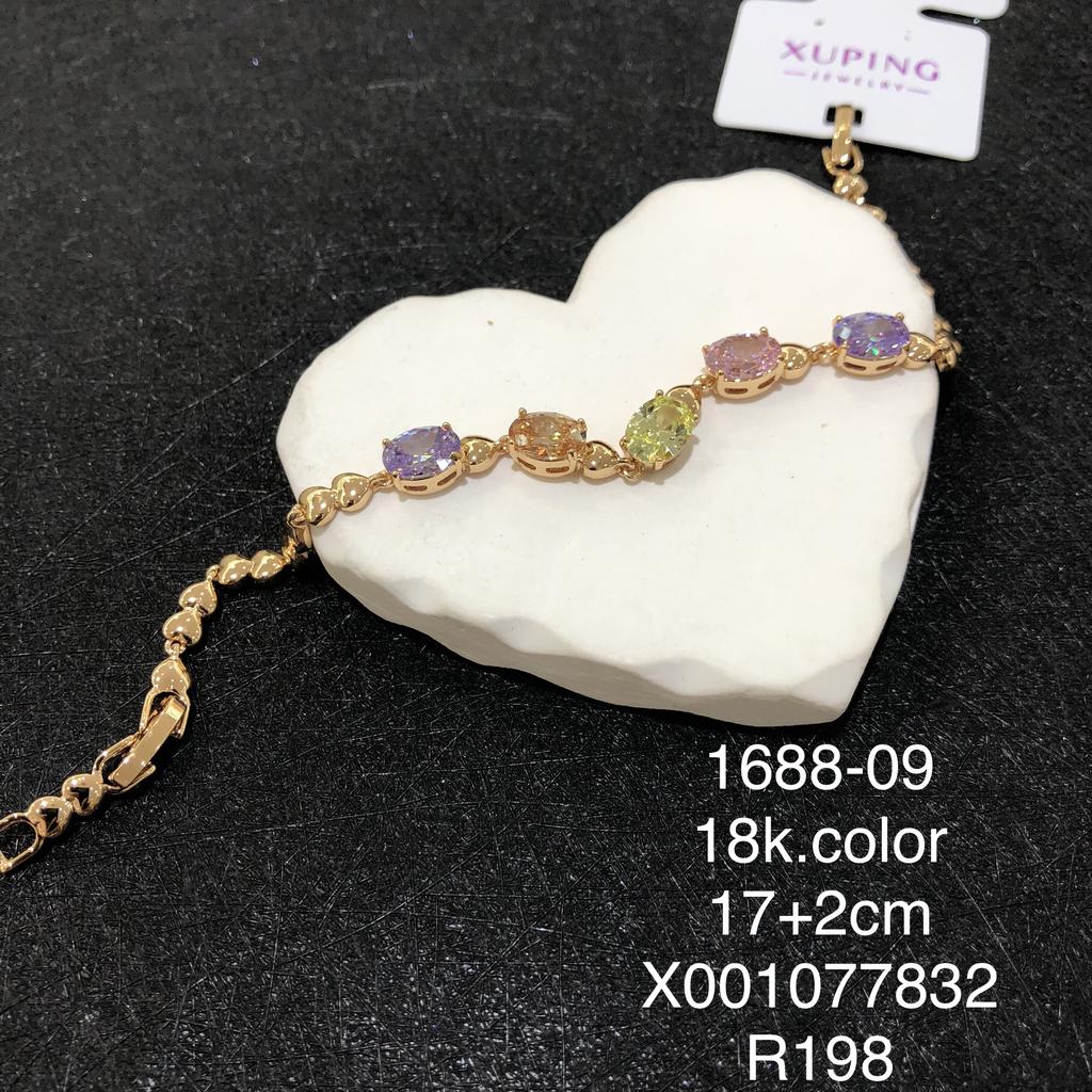 XUPING Jewelry Iced Out Synthetic CZ Colorful Gemstone Artificial Stone Clasp Gold Color Plated Pink Women Heart Tennis Bracelet