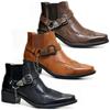 Botas Vaqueras Vintage de Moda para Hombre Zapatos de Piel con Correa de Hebilla Alta Cadena Punta Fina Botines de Tobillo Biker Hombres