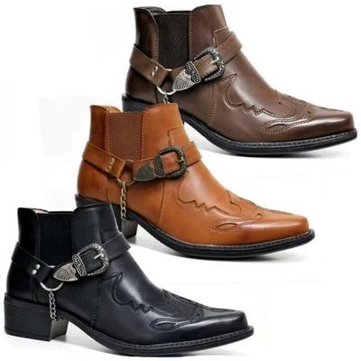 Moodsad meeste vintage kauboisaapad Nahast Kõrge Ketiga Pandlaga Rihmkingad Terava Ninaga Biker Ankle Boots Mehed