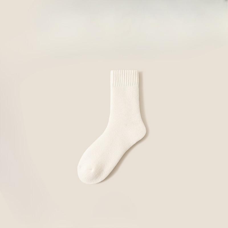 Ladies Autumn and Winter Warm Velvet and Thick All Match Solid Color Wool Mid Tube Socks