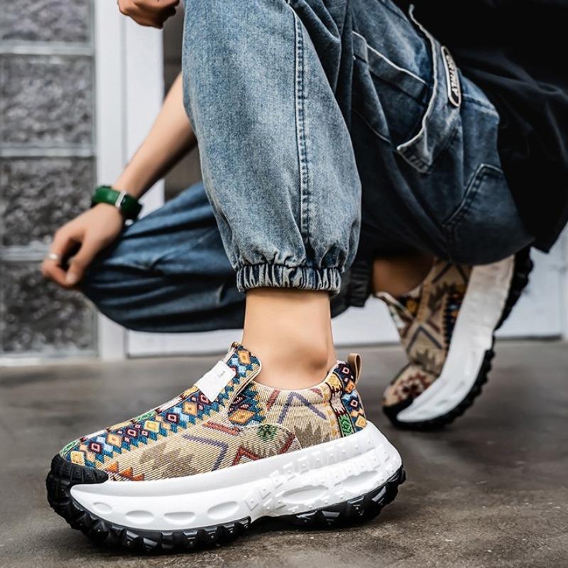 Men'S Platform Sneakers Autumn New Breathable Comfortable Vintage Casual Shoes Fashion Height Increase Outdoor Vulcanized Shoes