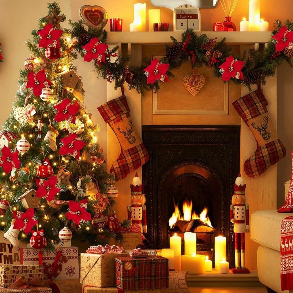 20CM Roter Diamant Samt mit Goldpuder Weihnachtsblumen Ornament Accessoire Blume