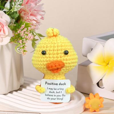 Positive Crochet Yellow Duck Doll with Encouraging Card Emotional Support Handmade Knitting Animal Decoration Ornament Kids Adults Stress Relief Toy