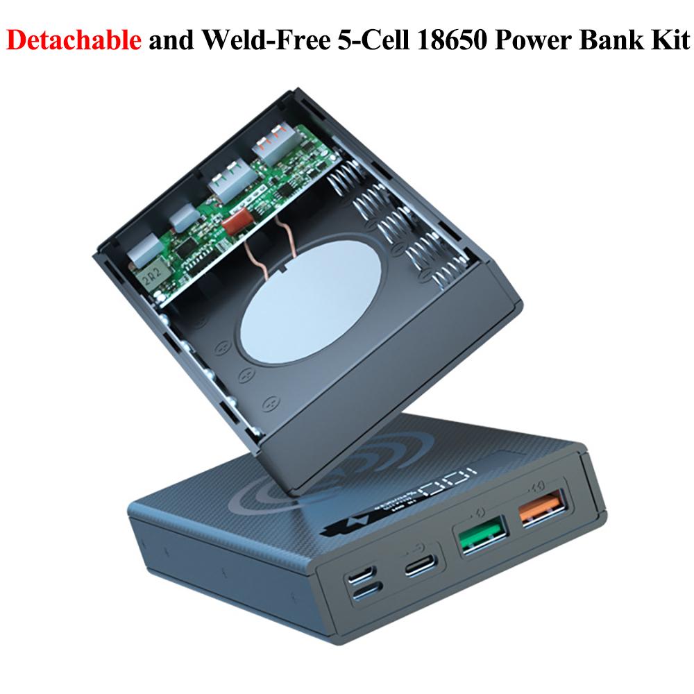 5 Cells 18650 DIY Power Bank Case Kit Detachable No Soldering Battery Box Mobile Power Shell Wireless Charging Without Battery