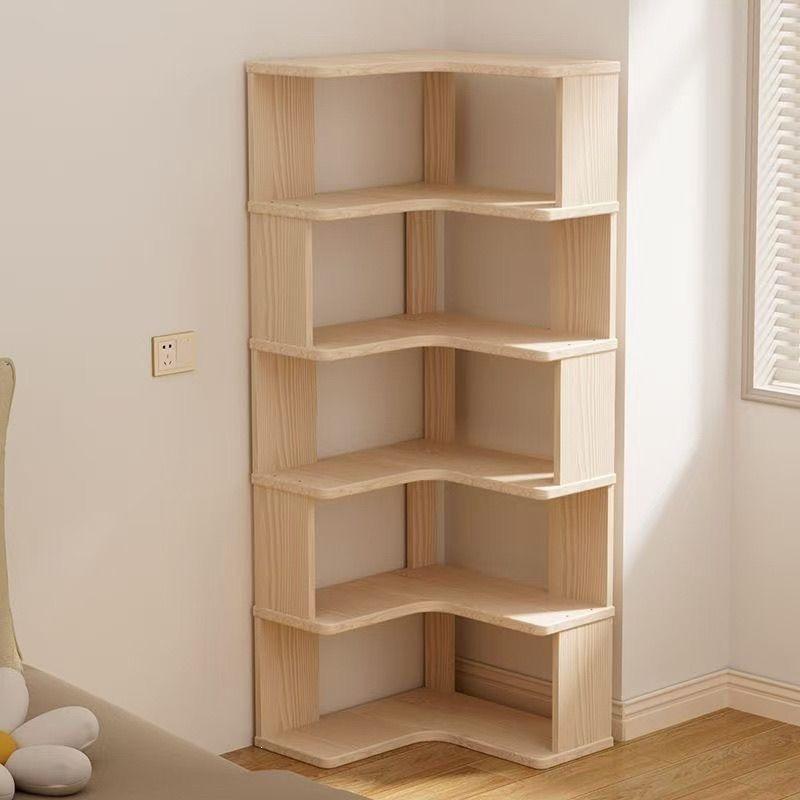 Solid Wood Corner Bookshelf - Floor-Standing Right Angle Storage Rack