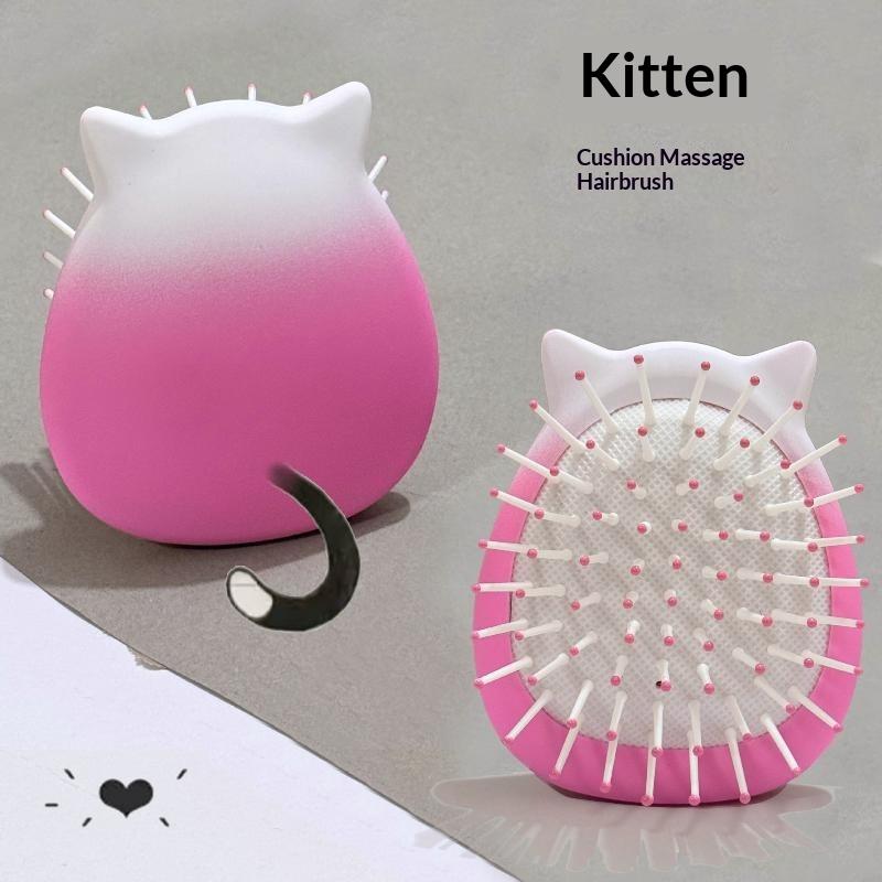 Mini Spazzola per Capelli Detangling Ombré Rosa con Orecchie da Gatto e Setole Morbide Massaggianti per Viaggio Uso Quotidiano Portafoglio