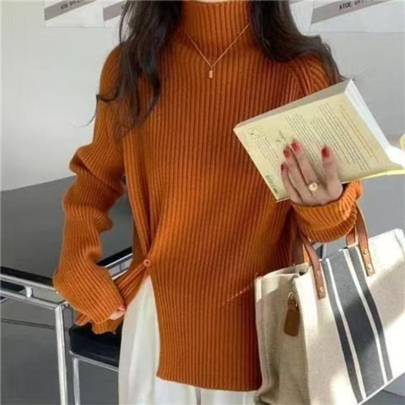 High Neck Sweater Women's Korean Version Autumn and Winter Long Sleeved Top Retro Knit Sweater